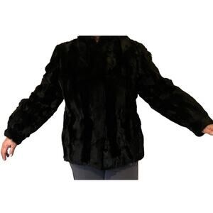 Wilsons Leather Rabbit Fur Jacket Womens Size L Black Pockets Vintage